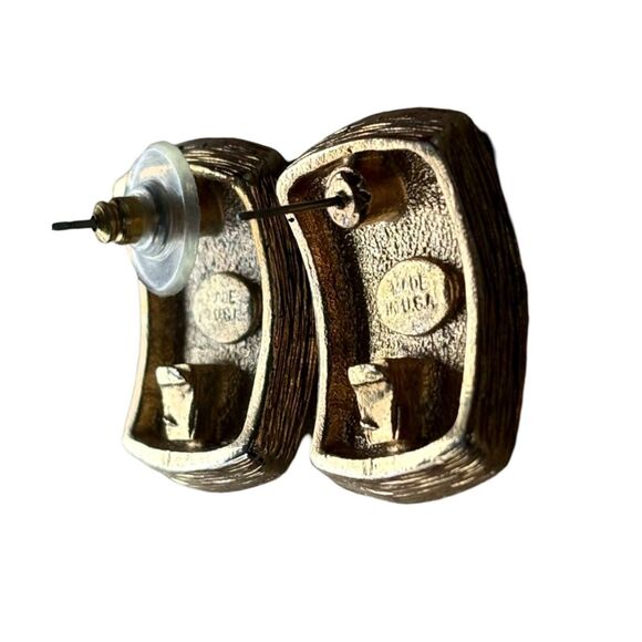 Rare Quality Turquoise Blue & Gold Enamel Post back Stud Earrings Made In USA - Picture 8 of 8